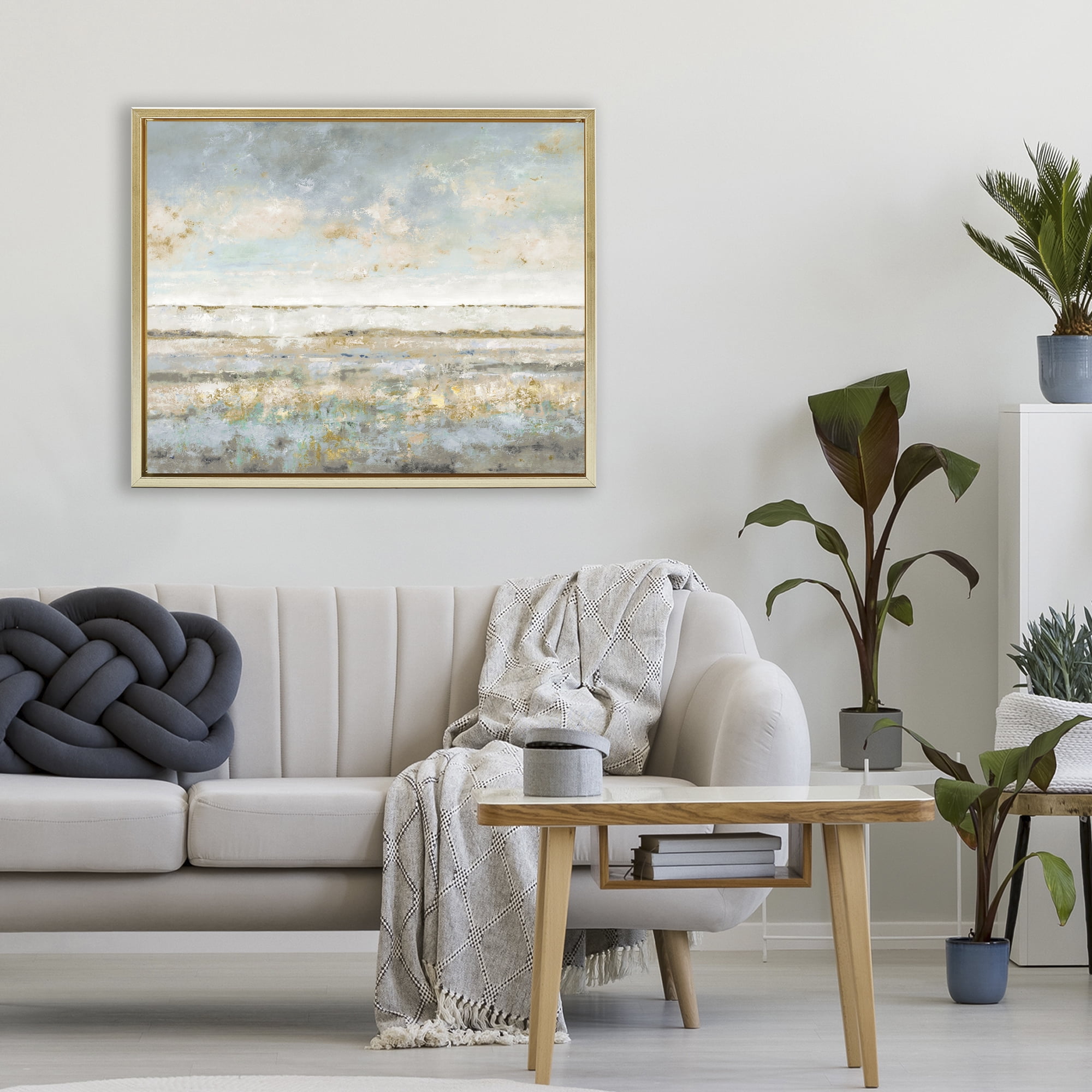 Stupell Industries Contemplative Mood Abstract Gold Framed Floater Canvas Wall Art, design by Lorenzo Collective