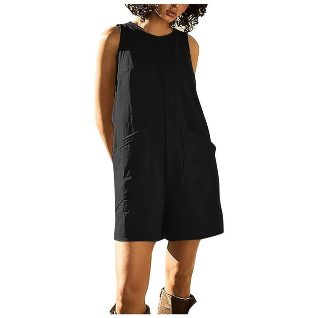 Women's Casual Rompers Stretchy Summer Sleeveless Shorts Jumpsuits With Pockets