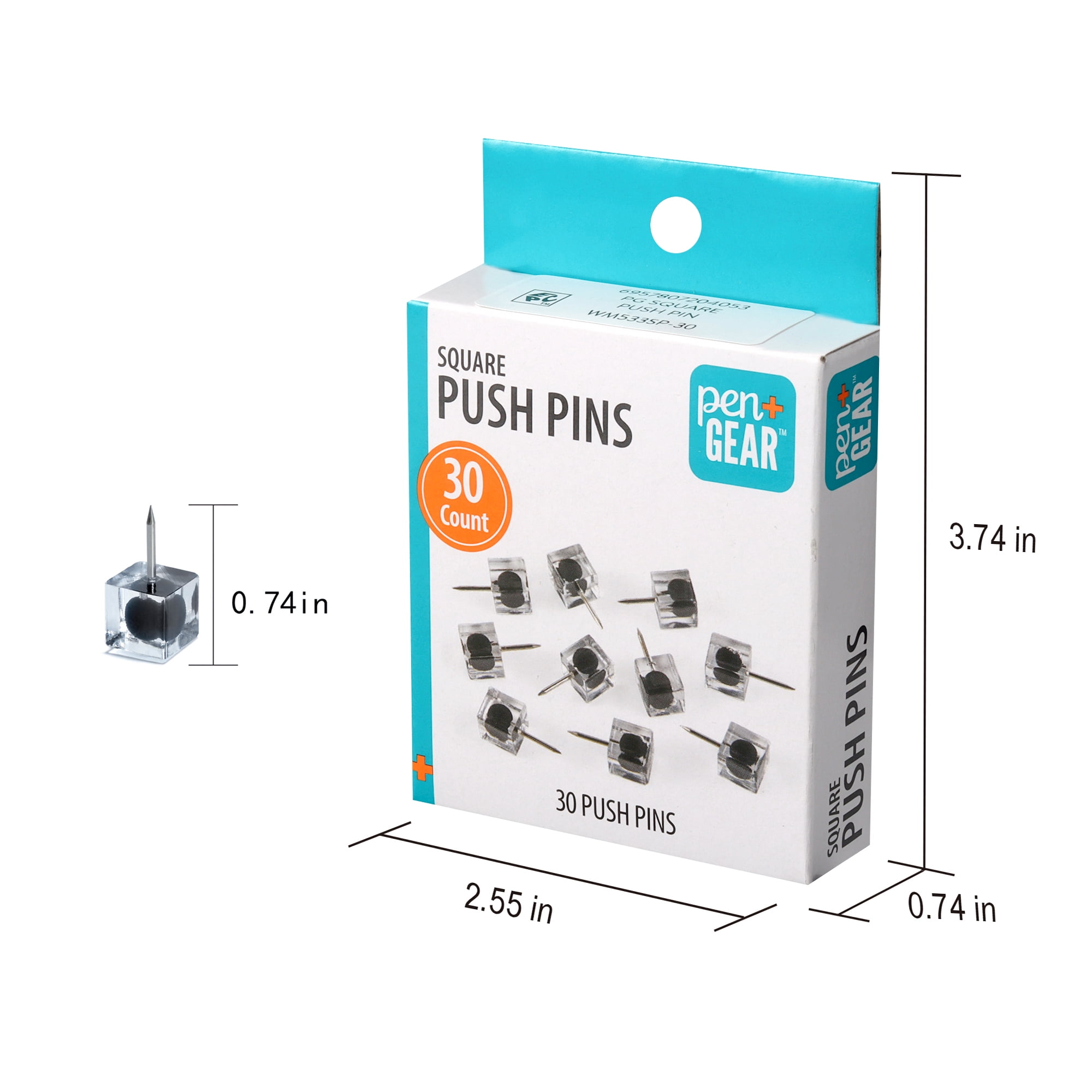 Pen + Gear Square Pushpins for Walls & Bulletin Boards , Black, Pack of 30