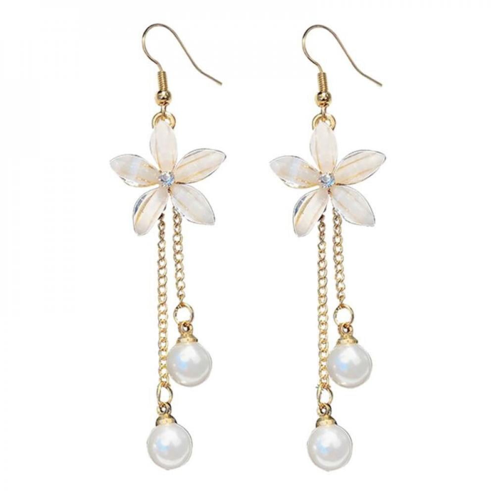 Pearl Rectangular Dangle Resin Earrings