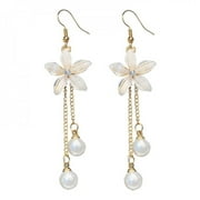 ELEAELEANOR Promotion Clearance!Temperament Personality Long Chain Pearl Earrings Flowers Simple Dangle Earrings