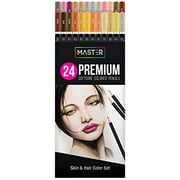 Master 24 Colored Pencil Skin and Hair Tone Set with Premium Soft Thick Core Vibrant Color Leads - Professional Ultra-Smooth Artist Quality - Portrait Blending, Shading, Layering,