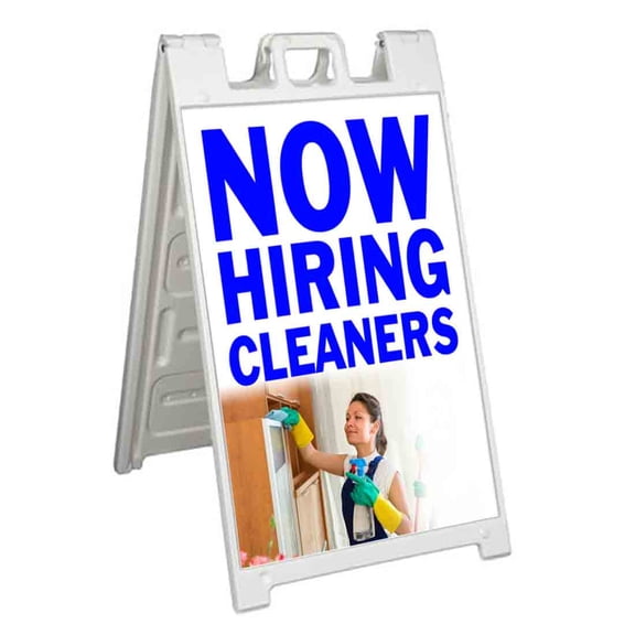 Now Hiring Cleaners(B) (24" X 36") Standard A-Frame Signicade, Includes Decal Applied To Stand