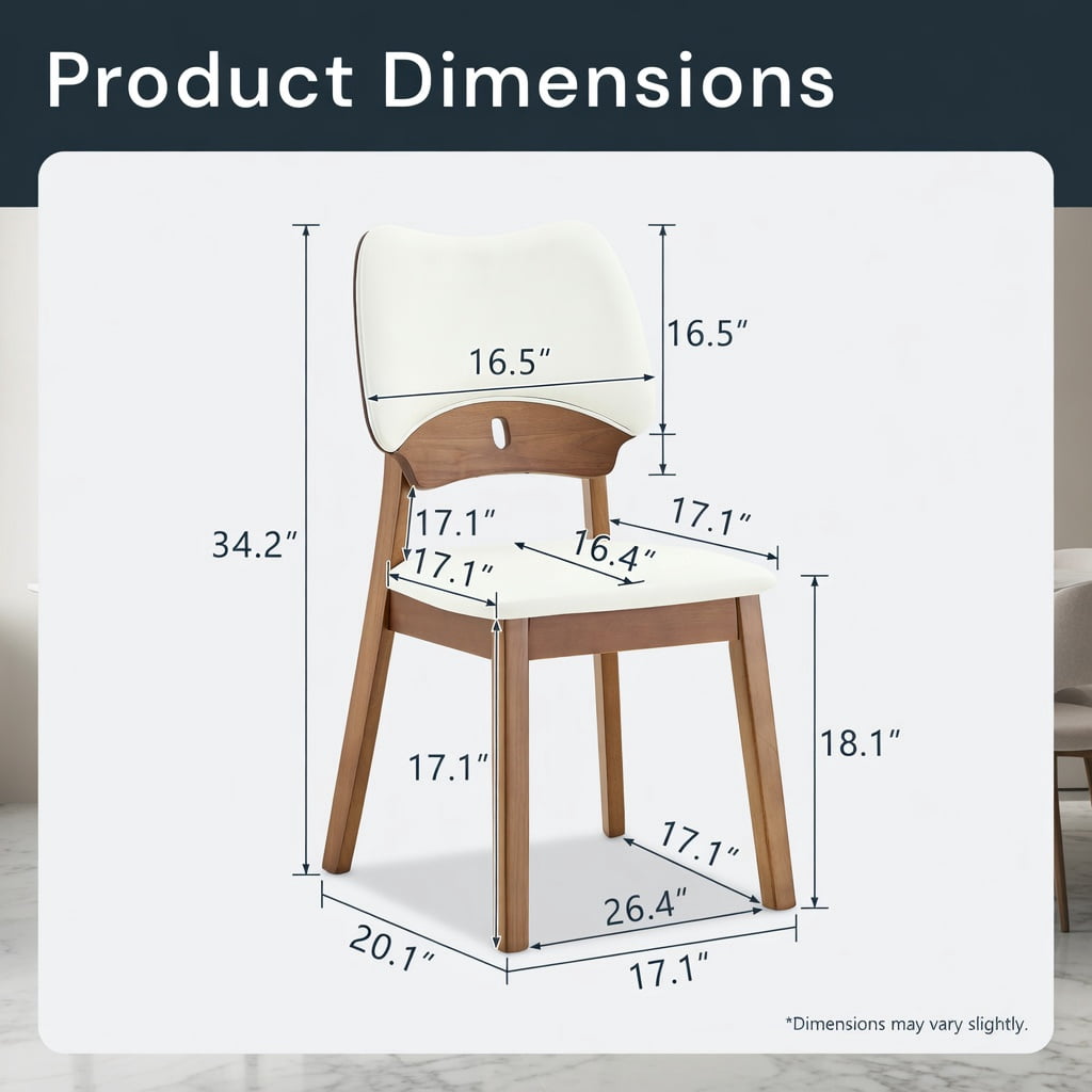 Hommoo 2-Pack Solid Wood Dining Chairs with PU Upholstered Seat & Backrest, Ergonomic Hollowed-Back Design for Modern Home Dining, Beige & Walnut