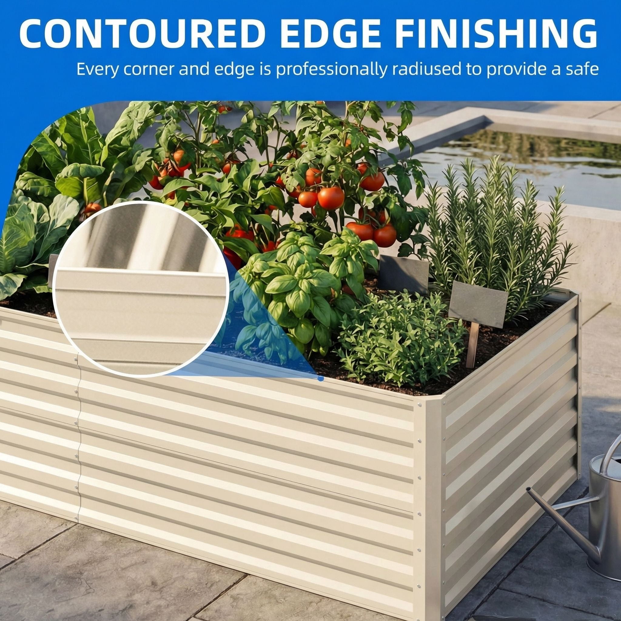 Uforic 6x3x2 ft Galvanized Raised Garden Bed Kit, Cream Metal Planter Box with Gloves, Ground Nails & Support Rod, Outdoor Above Ground Planter for Vegetables, Flowers, Plants