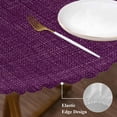 thumbnail image 3 of Purple Burlap Texture Round Tablecloth, Fitted Table Cover with Elastic for 45"-54" Round Tables, Farmhouse Vintage Purple Table Cloth Outdoor Indoor Dinning Party Waterproof Tablecloths, 3 of 7