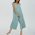 thumbnail image 2 of Ribbed Knit Jumpsuits Womens Sleeveless Summer Onesies Capris Button Down Tank Wide Leg Jumpers Romper Crop Pants (S, Green), 2 of 5