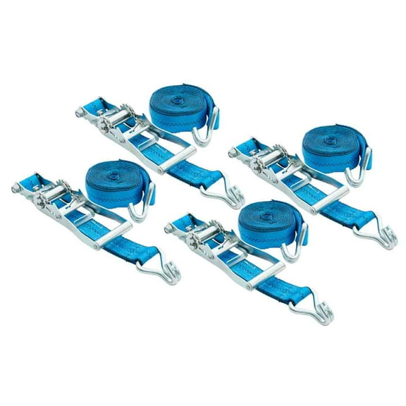 Mytee Products (4 Pack) 2 Inch x 20 FT Blue Ratchet Strap with J Hooks - 10,000 Lbs Breaking Strength - Heavy Duty Tie Down Cargo Truck Straps with Wire Hooks for Flatbed, Truck, Trailers Pickup