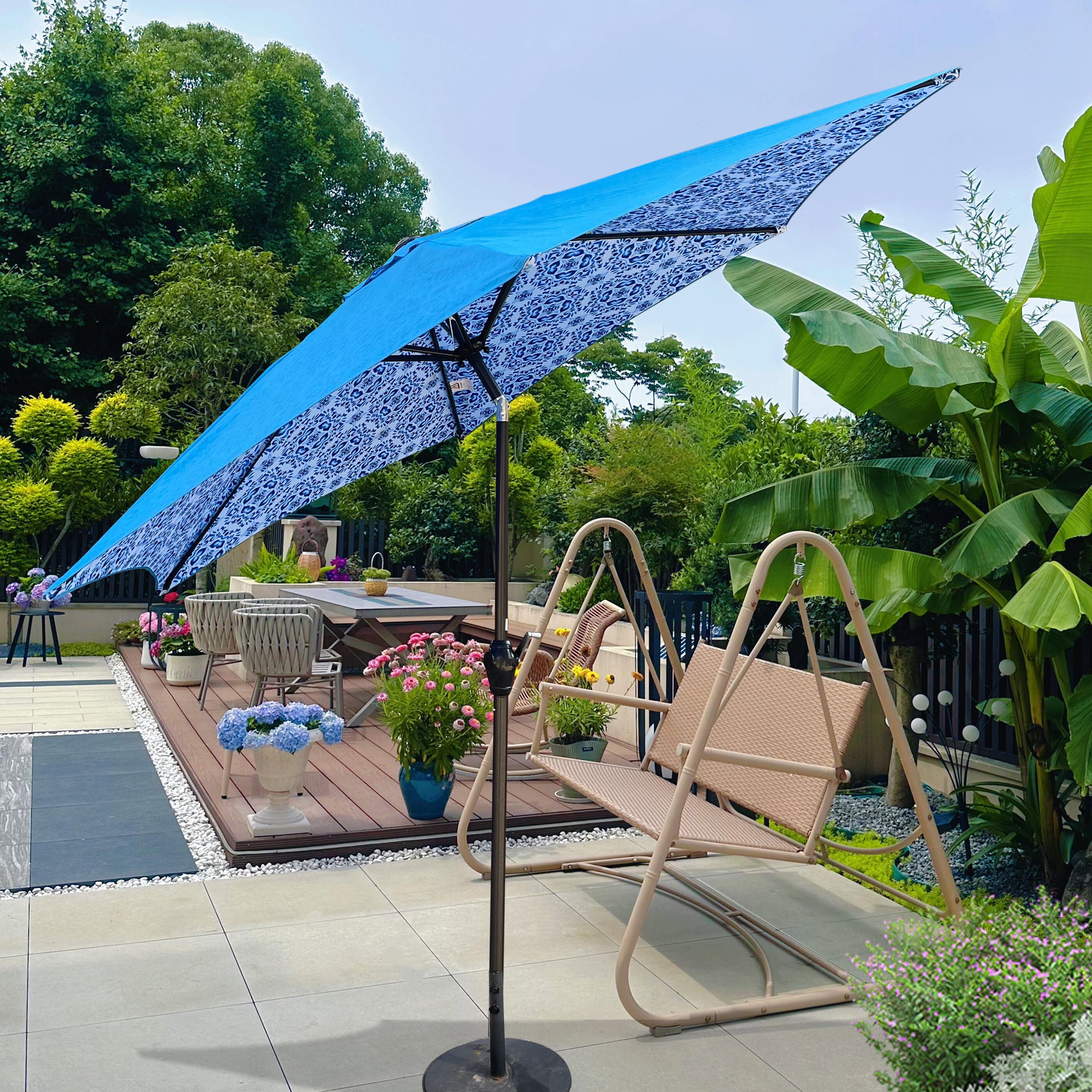 9 FT Umbrella, Ice Pattern + Blue