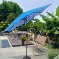 thumbnail image 3 of Patio Umbrella 9FT, Outdoor Market Umbrella with Push Button Tilt, Crank Lift Table Umbrella with Vent for Garden, Deck, Pool, Pattern + Blue, 3 of 8