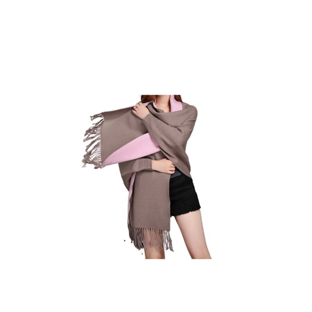 Jumpingount Poncho grueso de invierno frío para mujer con capa de borlas, chal cálido, accesorio de vestir para viajes al aire libre, informal Accesorios de disfraces gris rosa Jumpingount AP013518-07