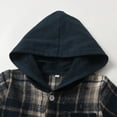 thumbnail image 4 of CUZIBR Girls Fall Outfit Plaid Button Hooded Long Sleeve Jacket Blouse And Wide Leg Sweatpants Casual Gentleman Holiday Front Pocket T Shirt Pants Cozy Clothing Sets,Navy,6-9 Months, 4 of 8