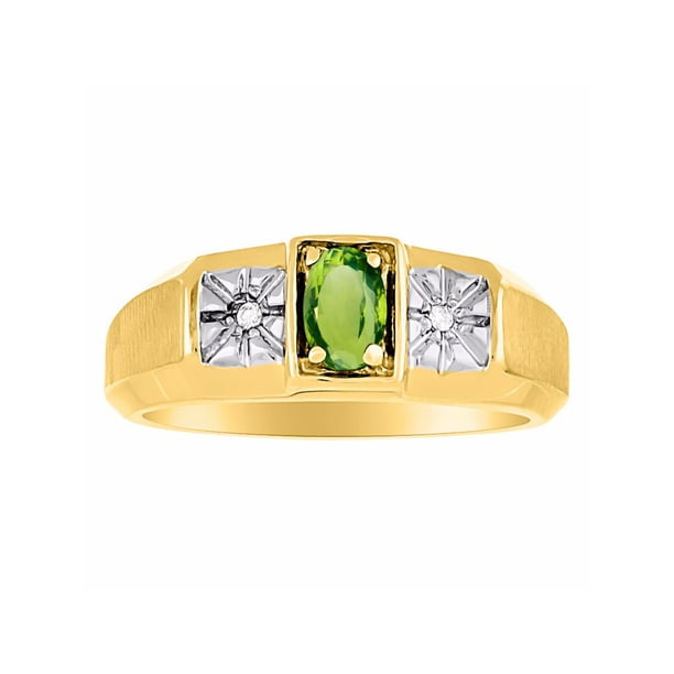 Rylos Mens Classic Oval Peridot & Diamond Ring Set in Yellow Gold