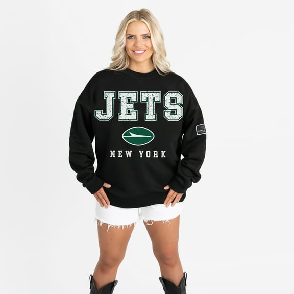 Women's Gameday Couture Black New York Jets Oversized Level Up Black Label Premium Fleece Sweatshirt