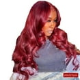 thumbnail image 5 of Fashion wine red long curly big wave style wig front lace lace natural wig, 5 of 10