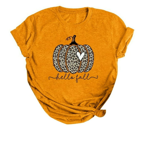 PENGXIANG T-Shirts Citrouille d'Automne pour Femmes Manches Courtes Drôles Halloween Graphiques Tops