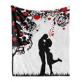 thumbnail image 1 of Kiss Soft Flannel Fleece Throw Blanket, Silhouette of Lovers near Tree Hearts Valentine's Day Concept, Cozy Plush for Indoor and Outdoor Use, 50" x 60", Charcoal Grey Vermilion, by Ambesonne, 1 of 6