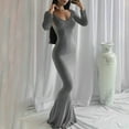 thumbnail image 2 of Vestido largo ajustado sin espalda, de color liso y cuello en V, para mujer: estilo informal y sexy para fiestas, trabajo y vacaciones, 2 of 8