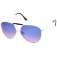 thumbnail image 2 of sunglassLA Unisex Modern Brow Bar Detail Slim Temple Metal Frame Colored Mirror Lens Aviator Sunglasses 62mm (Silver-Black / Blue Mirror) - 62mm, 2 of 4