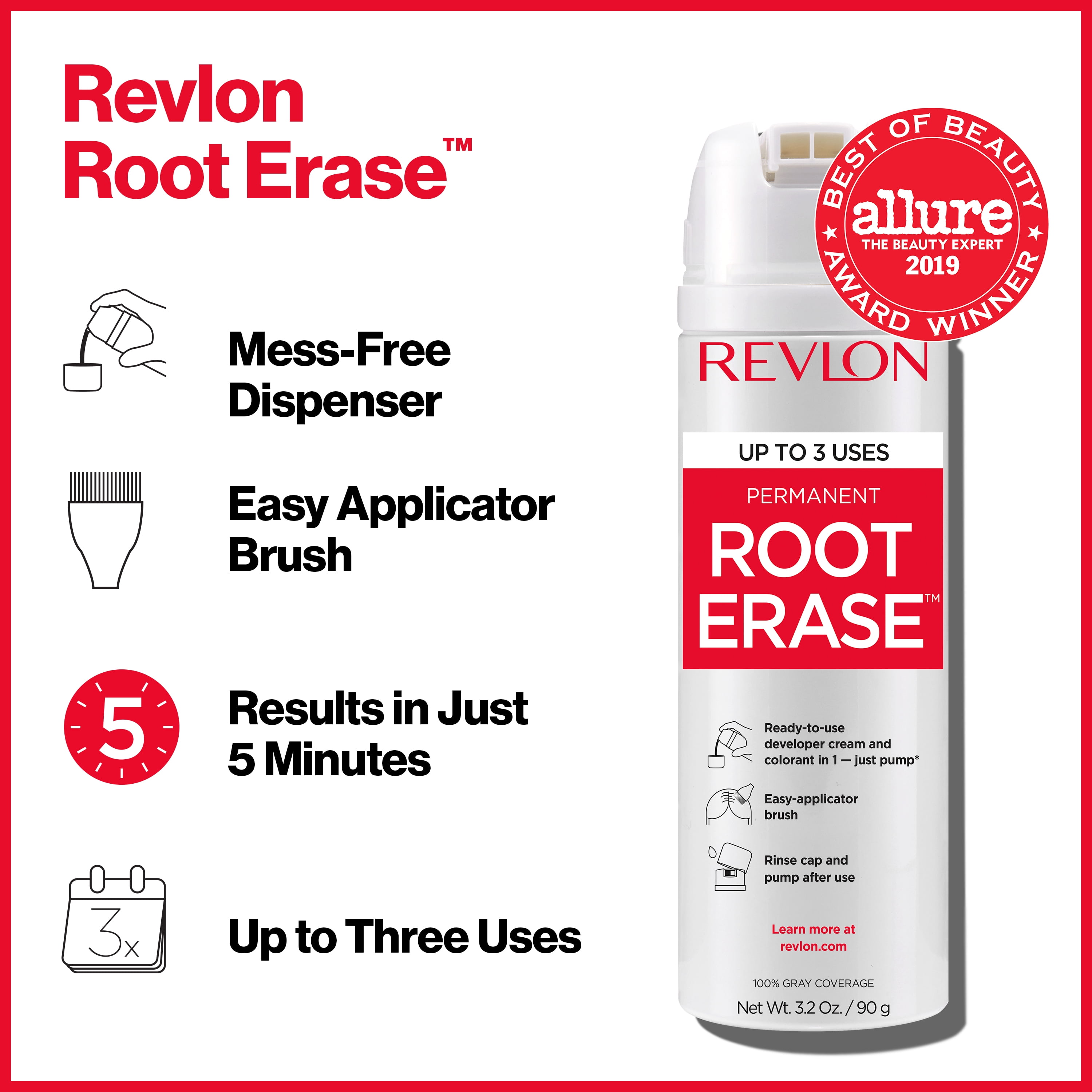 Revlon Root Erase Permanent Hair Color, At Home Touchup Dye with Applicator Brush for Multiple Use, 100% Gray Coverage, 6G Light Golden Brown, 3.2 fl oz