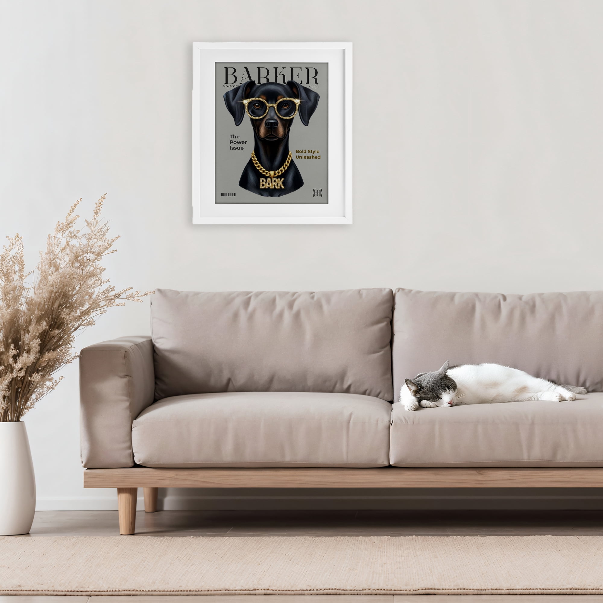 Stupell Industries Barker Dog Fashion Magazine White Framed Print Under Glass, design by A Barefoot Stylist