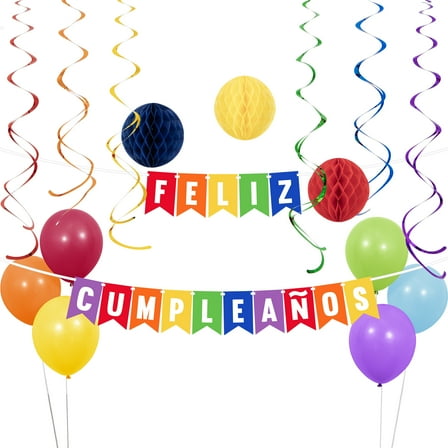 Feliz Cumpleanos Decor Kit, Multicolor, 17 Pieces, Latex and Foil, by Way To Celebrate