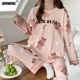 thumbnail image 4 of Conjunto de pijamas coreanos dulces para mujer, ropa de dormir de algodón sintético, ropa de dormir informal de manga larga, ropa de dormir bonita de dibujos animados para niña, otoño e invierno, 4 of 5