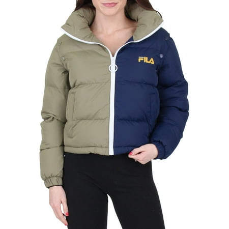 FILA Martina Women's Colorblock Insulated Convertible Puffer Coat Green Size XS