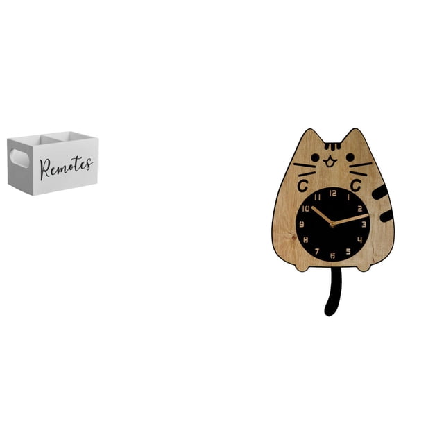 Organizador remoto y reloj de pared con diseño de gato para mesa, mesita de noche, sofá, oficina, cocina, hogar, decoración colgante s
