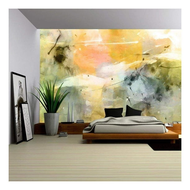Wall26 Art Abstract Acrylic Pastel Colors Background with Light Green,  Orange, Brown, Blue, Grey and White Blots - Removable Wall Mural |  Self-adhesive Large Wallpaper - 100x144 inches - Walmart.com
