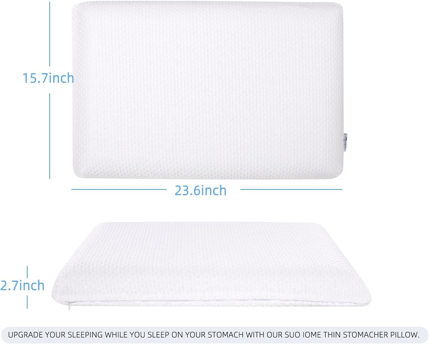 SUQ I OME Slim Sleeper - Ultra Thin Flat Pillows for Sleeping, Cooling Gel Infused Memory Foam Pillow 2.2 inch Height Ultra Thin Pillow,23 x 15.7 x 2.7inches
