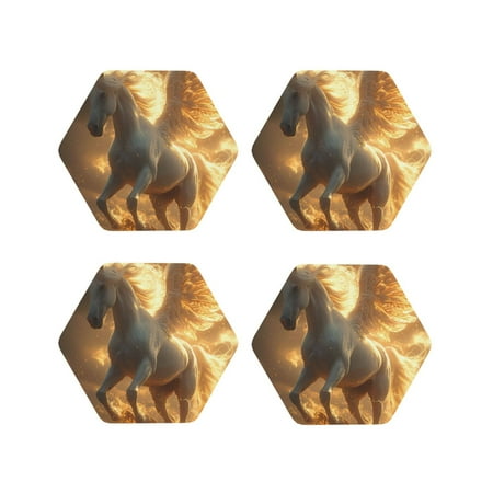 

Tebeau Golden Winged White Horse Print Set of 4 Leather Drink Coasters Round Cup Mat Pad for Home and Kitchen Use 4 -Hexagon