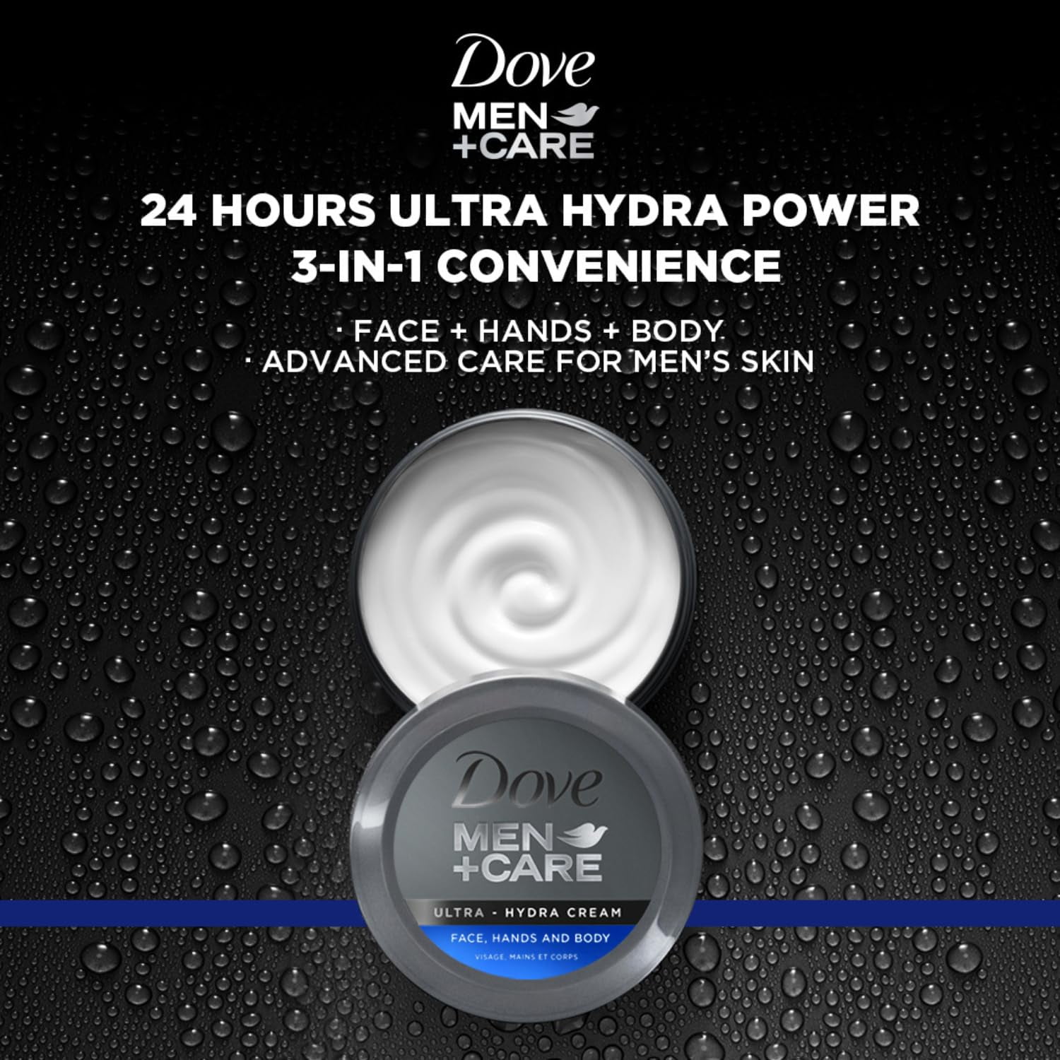 Dove Men+Care Ultra Hydra Cream Lotion, 3-In-1 Advanced Skin Care for Men, Face Cream, Hand & Body Lotion for Dry Skin, 2.53 Fl Oz (Pack of 12)