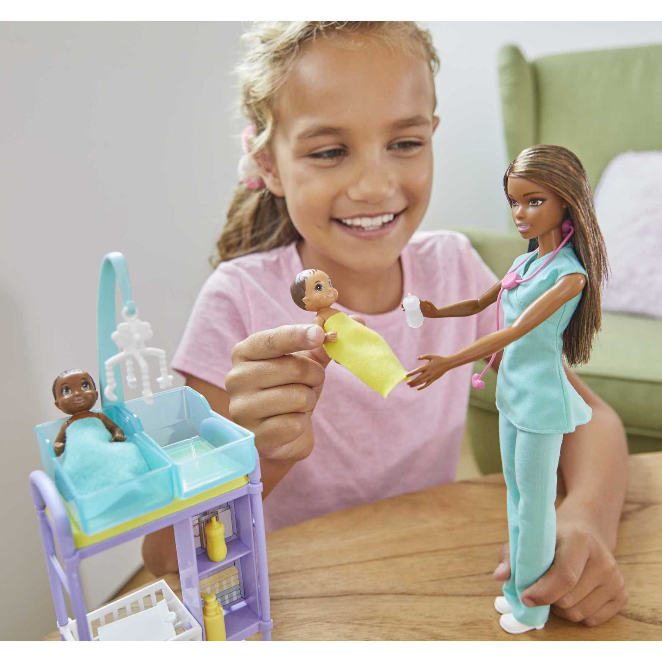 Barbie Baby Doctor Doll Playset with Brunette Doll Twin Babies Medical Furniture Accessories Walmart