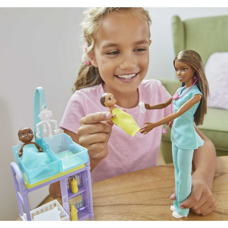 Barbie Baby Doctor Doll Playset with Brunette Doll Twin Babies Medical Furniture Accessories Walmart