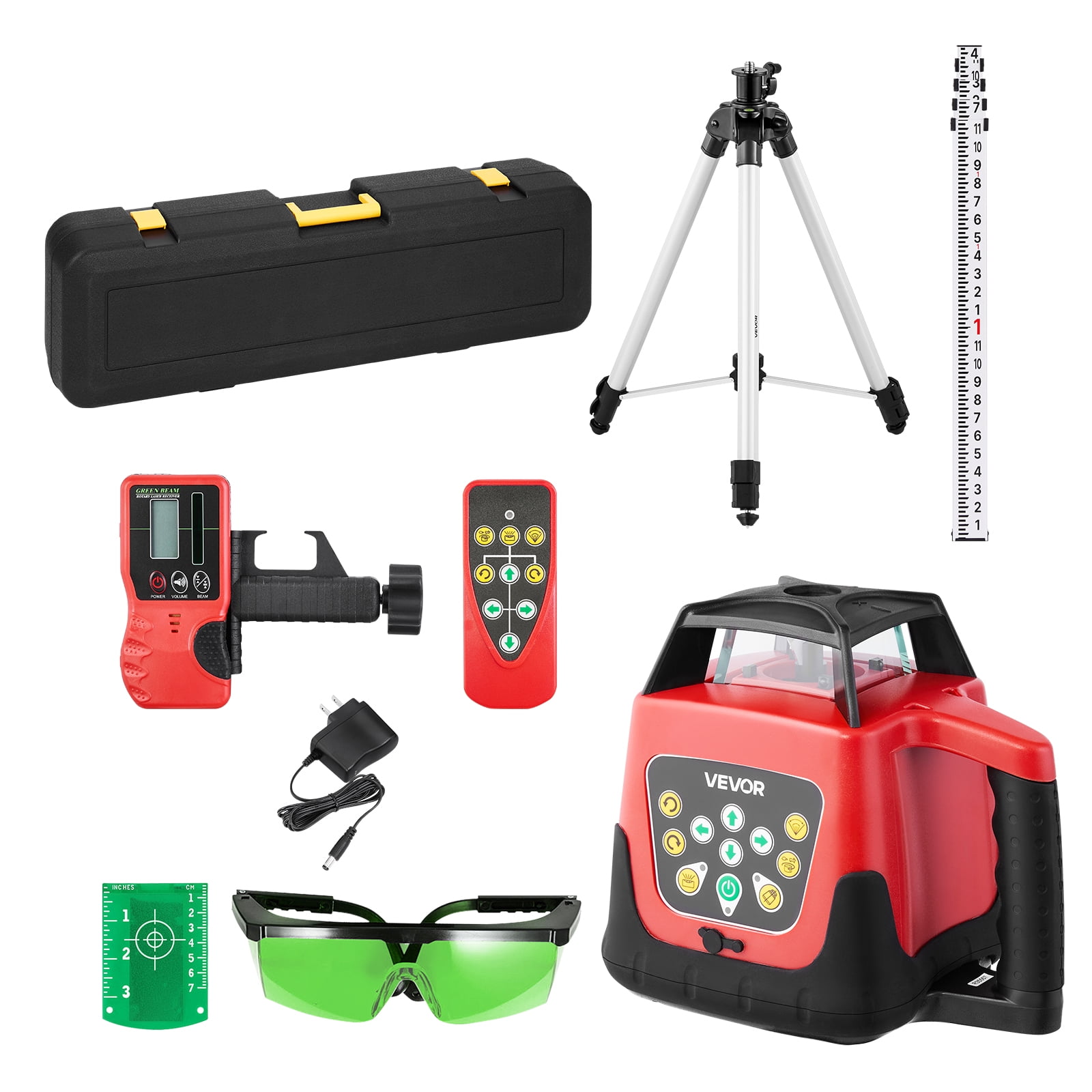 VEVOR Rotary Laser Level Kit, 2000ft 360-Degree Self Leveling Green Horizontal Laser Transit,with Tripod,Receiver,Remote Control,Scale, Toolcase,IP66 Rating Waterproof,0.80in/100ft for Construction