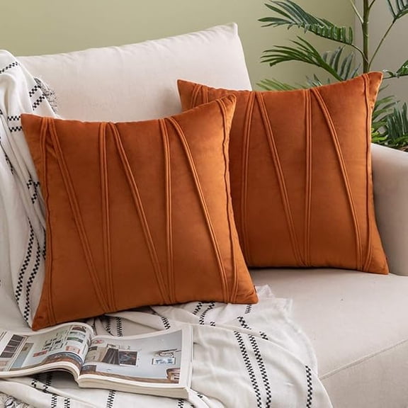 1997 Pack of 2 Striped Velvet Throw Pillow Covers Orange Modern Decorative Couch Throws Square Soft Cozy Pillowcases for Winter Bed Sofa Fall Cushion Living Room 20x20 Inch