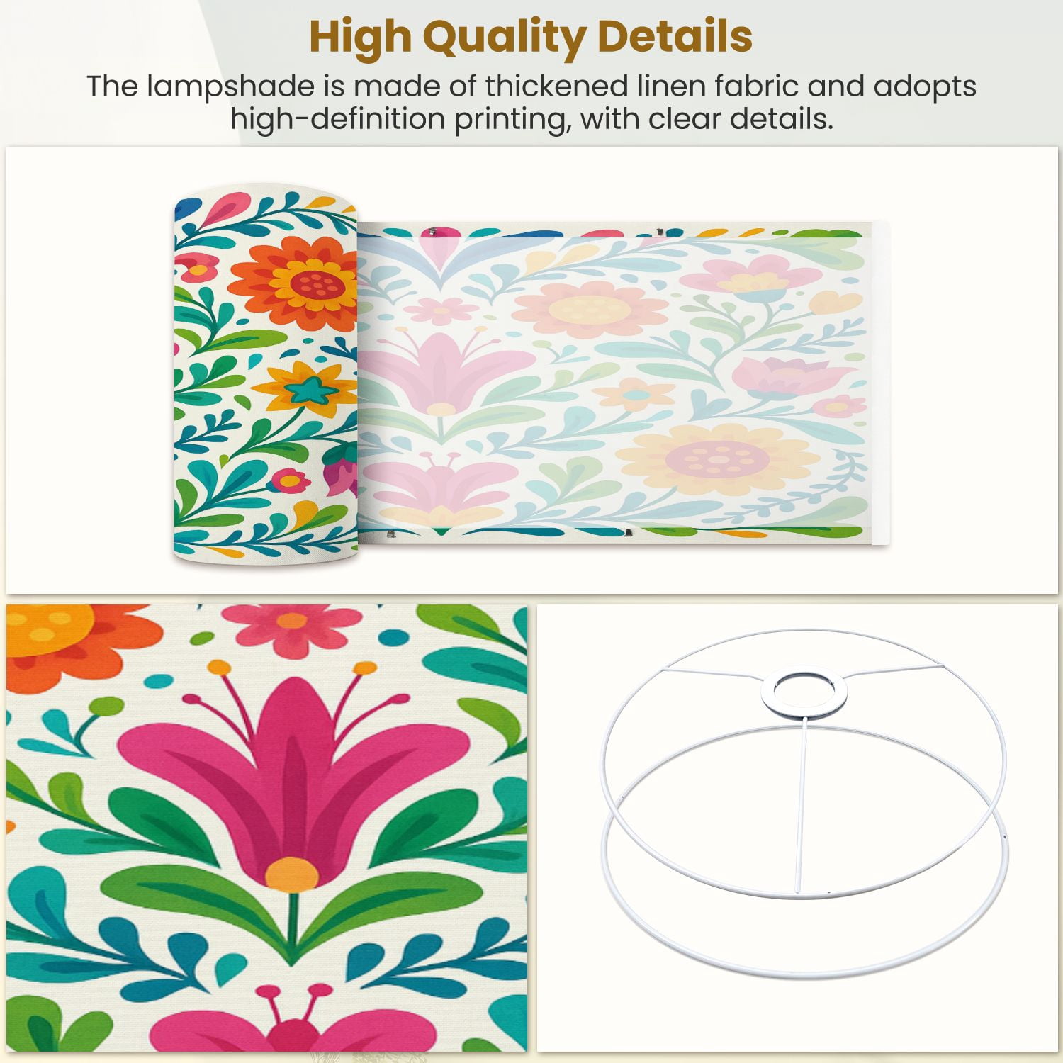 Linen Drum Lampshades Mexican flower Mexican ethnic embroidery decoration Flower 13"x13"x10" Light Shade for Table Lamps Floor Lamps Drum Lamp Shades Lampshade Replacement Assembly Required