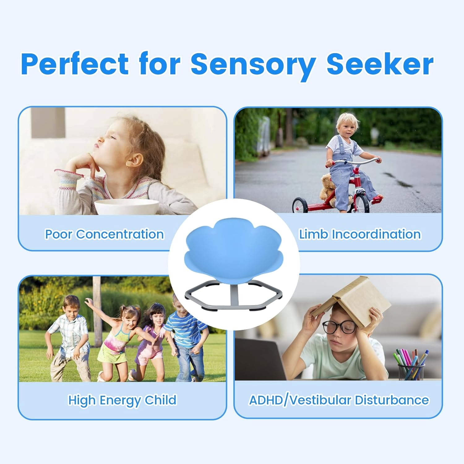 OLAKIDS Sensory Spinning Chair, Flower Shape 360° Swivel Seat for Autistic Kids Autism ADHD Children with Non-Slip Design, Sit and Spin Toy for Body Balance Coordination Training