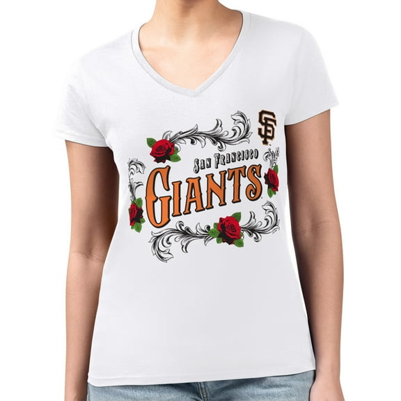 Women's G-III 4Her by Carl Banks  White San Francisco Giants Super-Slim Fit Lightweight Retro Roses V-Neck T-Shirt