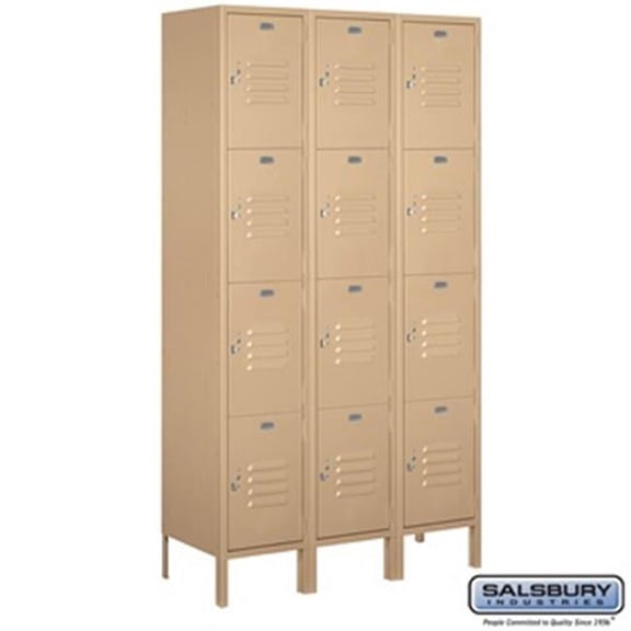 Salsbury 54365TN-U 3 x 6 x 15 in. Four Tier Extra Wide Standard Metal Locker, Tan - Unassembled