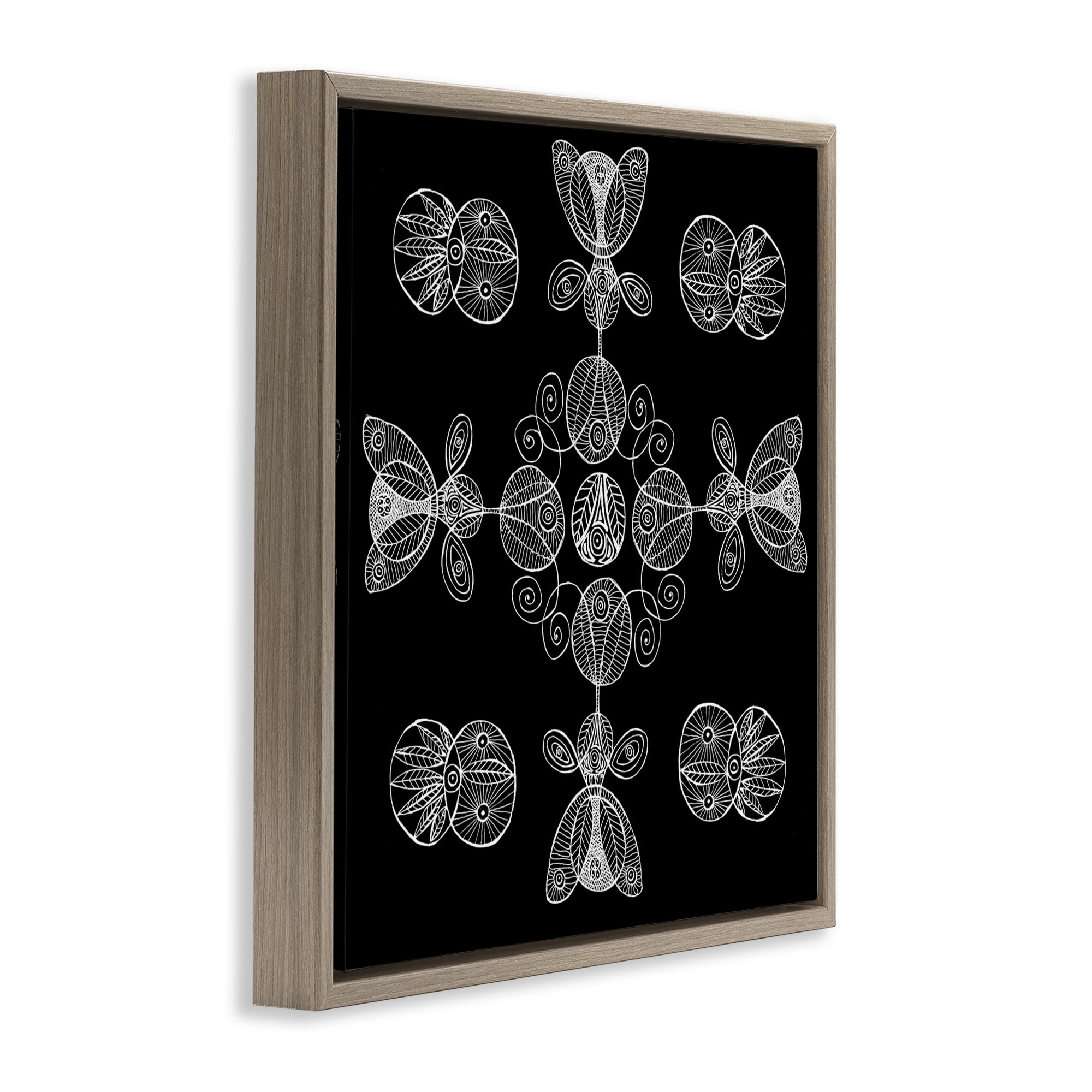 Stupell Industries Black & White Elemental Fractals Brown Framed Floater Canvas Wall Art, design by El Perkin