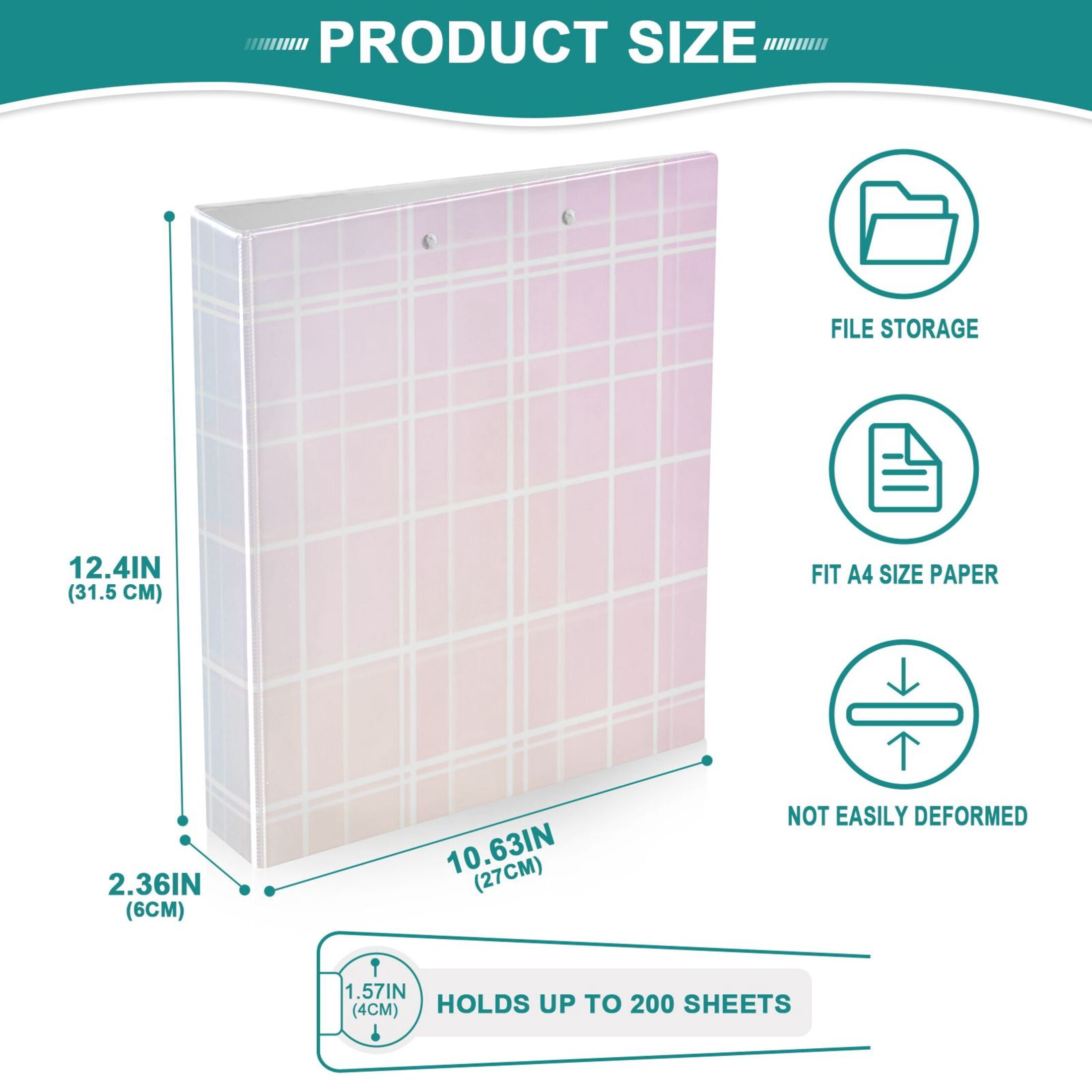 Rainbow Gradient Grid 3 Ring Binders 1.5 inch Hardcover File Folders with Interior Pockets A4 Size Organizer for School Office Hospital