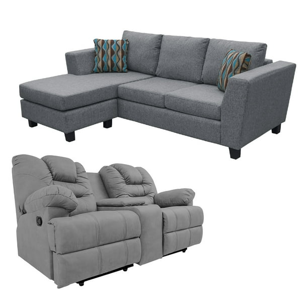 Set Sala Estancia, Sala Caprice Gris + Reclinable doble Ferrata Gris