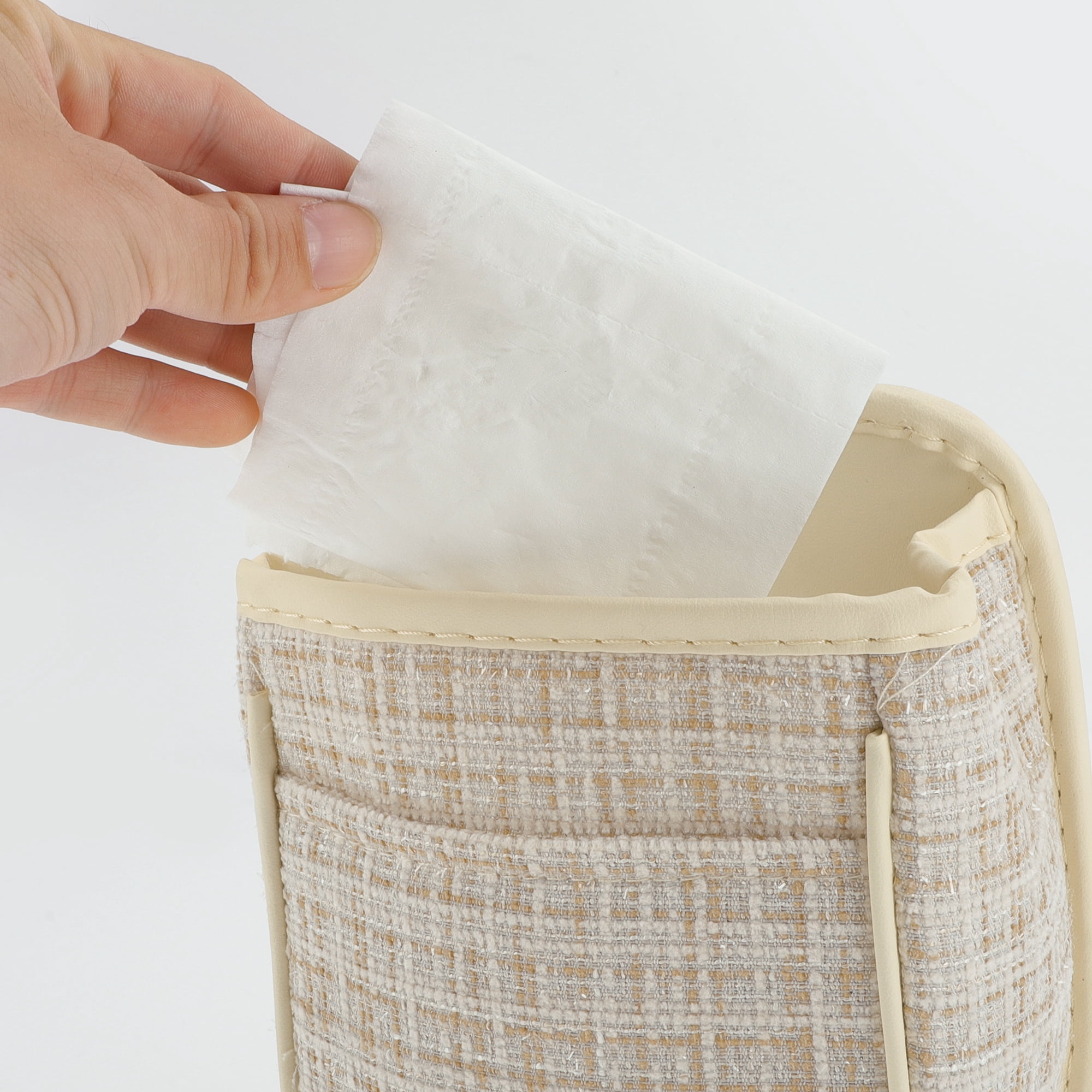 Unique Bargains Car Trash Can Hanging 6.3x3.9x7.1in Bin Fabric 1 Pcs Beige