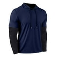 thumbnail image 2 of Kakii Men's Solid Color Long Sleeved Hooded Fake Two-piece Sports T-shirt Fitness Base Top, 2 of 5