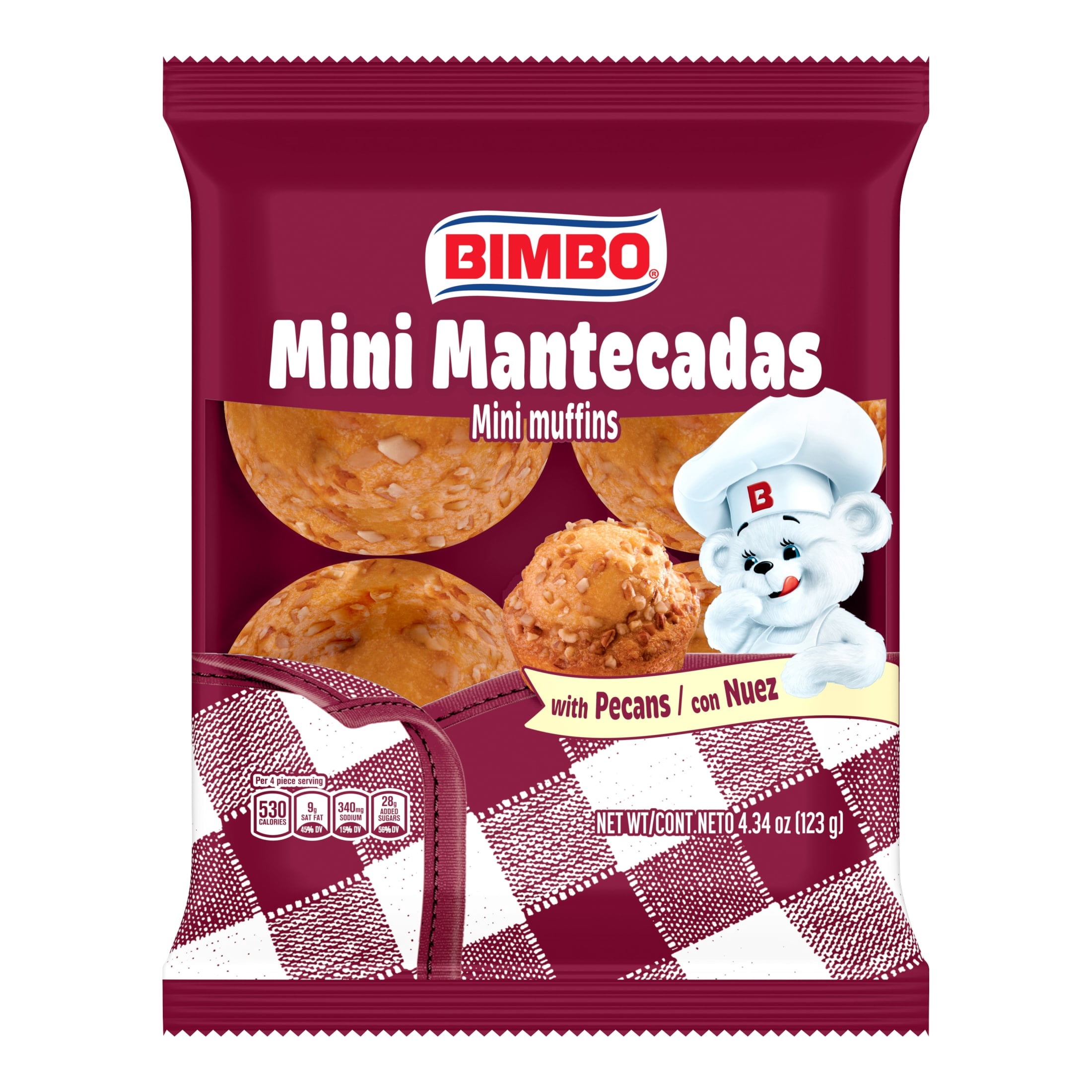 Bimbo Mini Mantecadas con Nuez Muffins, 4 Count, Pecan Mini Muffins, 4.34 oz Bag