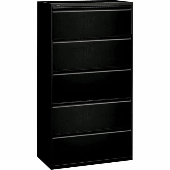 HON 5 Drawers Lateral Lockable Filing Cabinet, Black