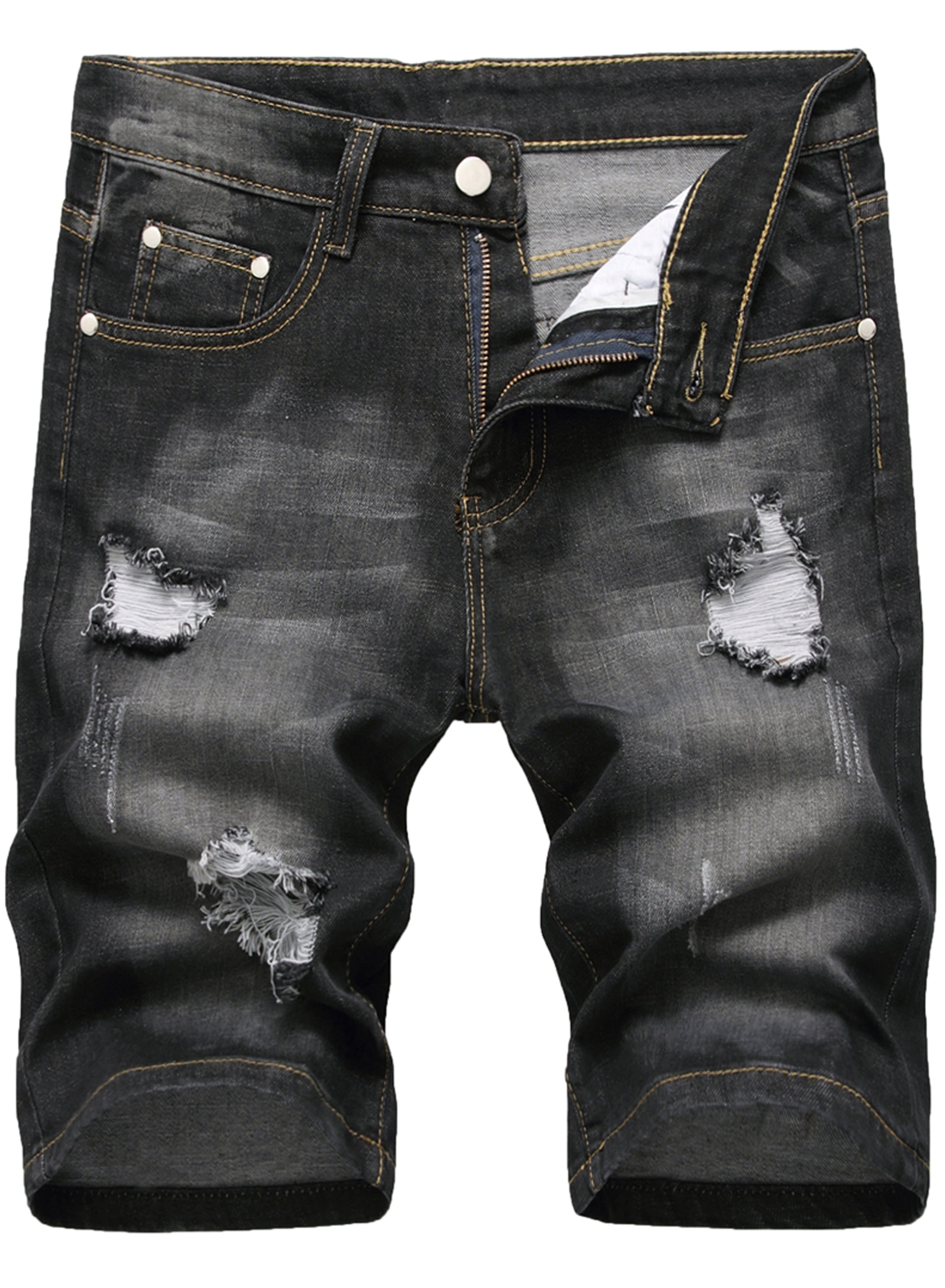 stå trussel affald LZLER Stretch Jean Shorts for Men Ripped Denim Shorts Black Jeans Shorts -  Walmart.com