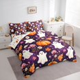 thumbnail image 2 of Homewish Watercolor Ghost Queen Bedding for Girls, Purple Floral Pumpkin Maple Leaf Bedding Comforter Set Queen, Halloween Reversible, 7-Piece, 2 of 7
